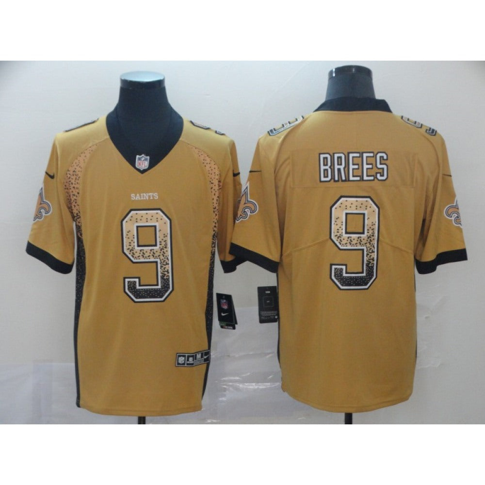 Men's New Orleans Saints #9 Drew Brees Gold 2018 Drift Fashion Color Rush Limited Stitched NFL Jersey 