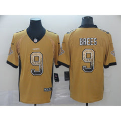 Men's New Orleans Saints #9 Drew Brees Gold 2018 Drift Fashion Color Rush Limited Stitched NFL Jersey 