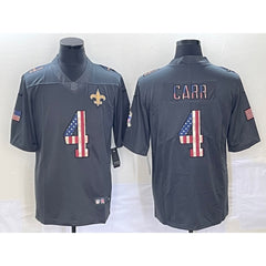 Men's New Orleans Saints #4 Derek Carr Gray Salute To Service USA Flag Fashion Limited Stitched Jersey 