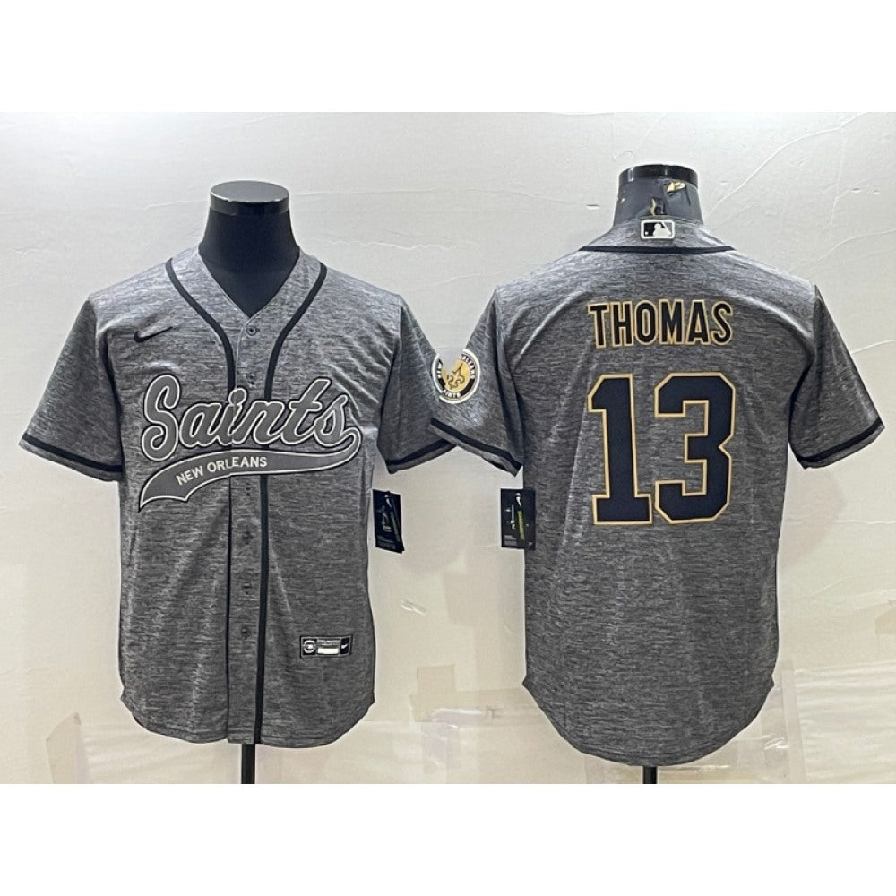 Men's New Orleans Saints #13 Michael Thomas Grey With Patch Cool Base Stitched Baseball Jersey 