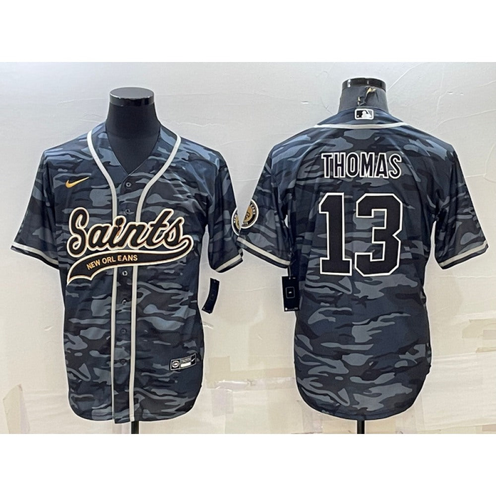 Men's New Orleans Saints #13 Michael Thomas Grey Camo With Patch Cool Base Stitched Baseball Jersey 