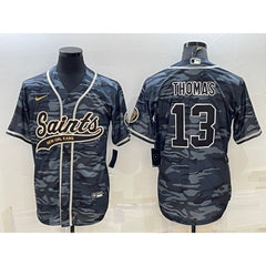 Men's New Orleans Saints #13 Michael Thomas Grey Camo With Patch Cool Base Stitched Baseball Jersey 