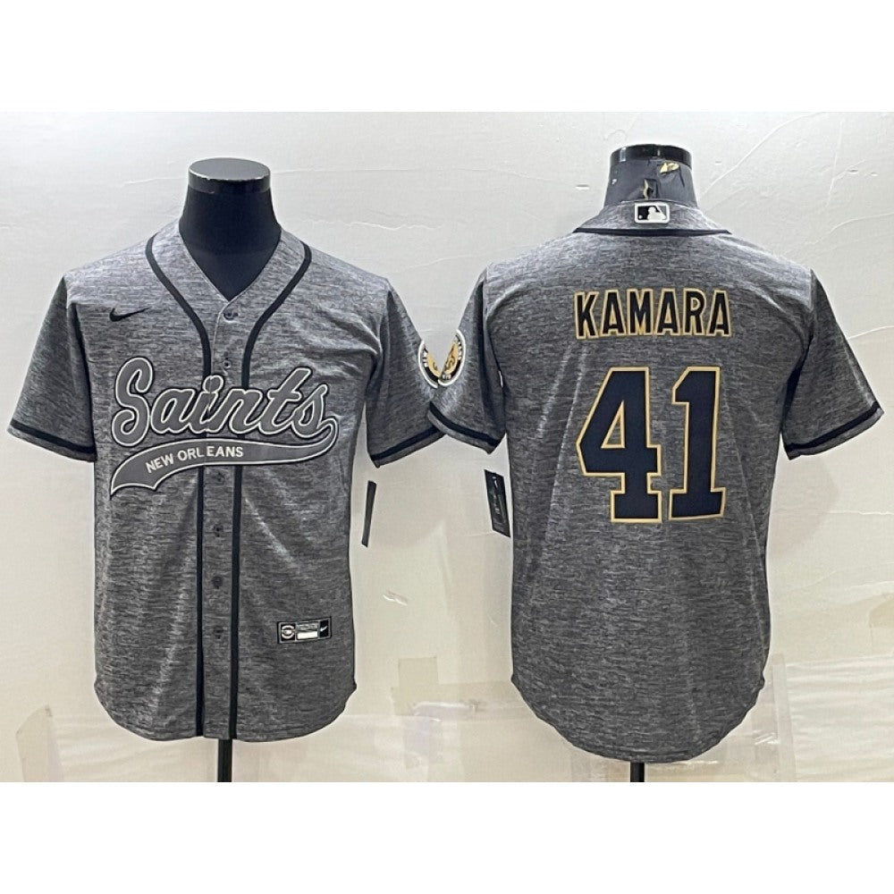 Men's New Orleans Saints #41 Alvin Kamara Grey With Patch Cool Base Stitched Baseball Jersey 
