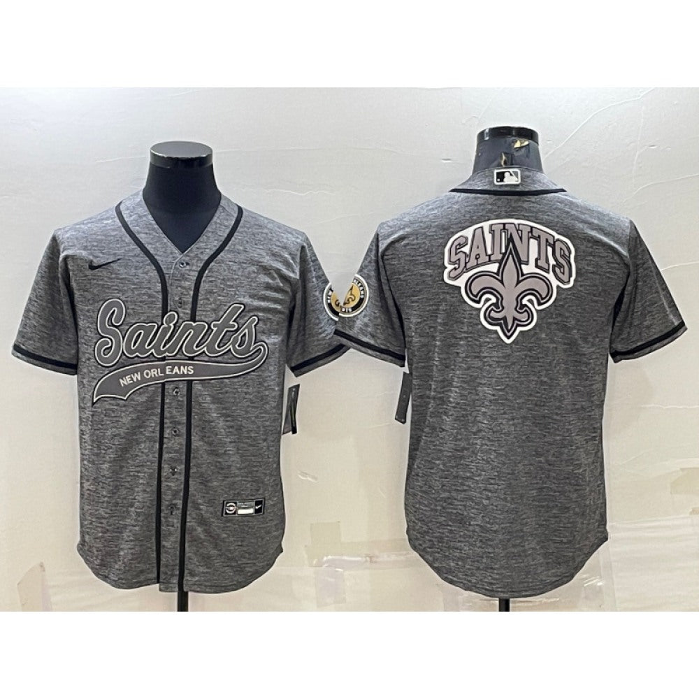 Men's New Orleans Saints Grey Team Big Logo With Patch Cool Base Stitched Baseball Jersey 