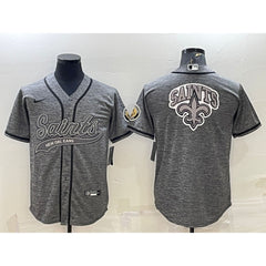 Men's New Orleans Saints Grey Team Big Logo With Patch Cool Base Stitched Baseball Jersey 