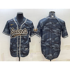Men's New Orleans Saints Blank Grey Camo With Patch Cool Base Stitched Baseball Jersey 