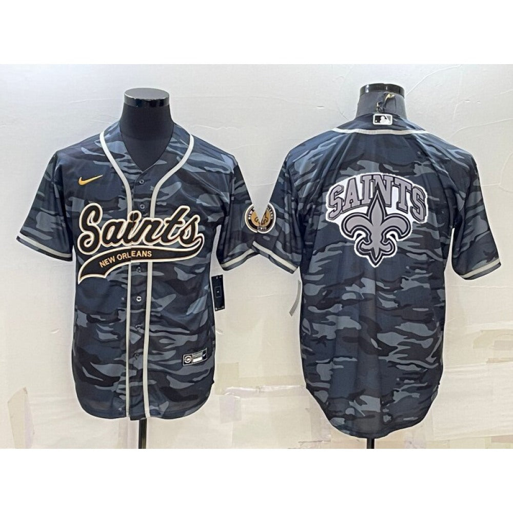 Men's New Orleans Saints Blank Grey/Navy Team Big Logo With Patch Cool Base Stitched Baseball Jersey 