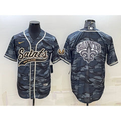 Men's New Orleans Saints Blank Grey/Navy Team Big Logo With Patch Cool Base Stitched Baseball Jersey 