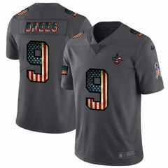 Men's New Orleans Saints #9 Drew Brees Grey 2019 Salute To Service USA Flag Fashion Limited Stitched NFL Jersey 