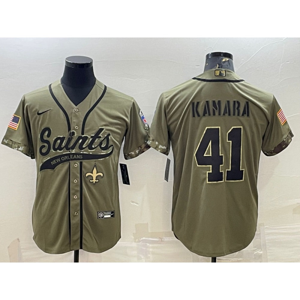 Men's New Orleans Saints #41 Alvin Kamara Olive 2022 Salute To Service Cool Base Stitched Baseball Jersey 