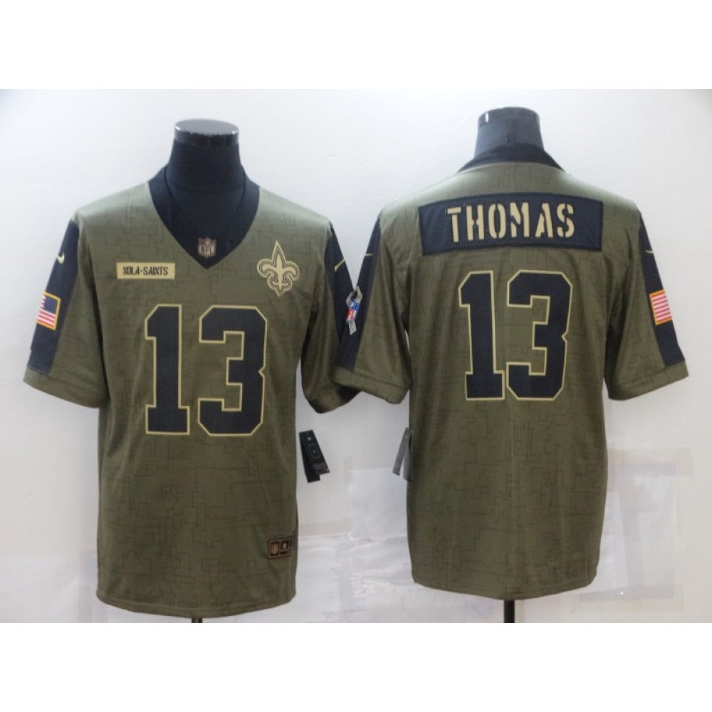 Men's New Orleans Saints #13 Michael Thomas Olive 2021 Salute To Service Limited Player Jersey 