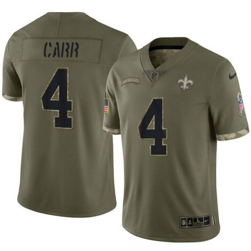 Men's New Orleans Saints #4 Derek Carr Olive Salute To Service Limited Stitched Jersey 