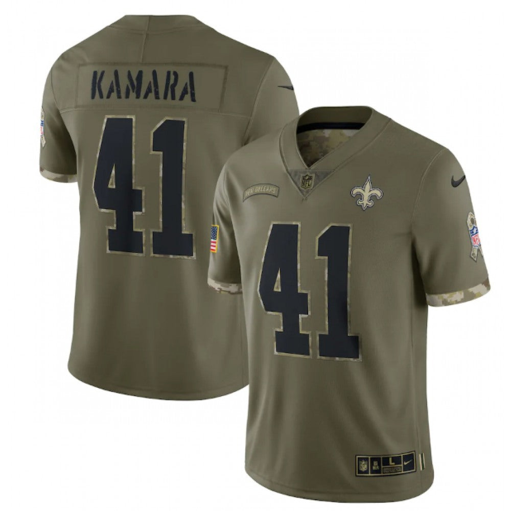 Men's New Orleans Saints #41 Alvin Kamara Olive 2022 Salute To Service Limited Stitched Jersey 