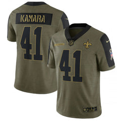 Men's New Orleans Saints #41 Alvin Kamara 2021 Olive Salute To Service Limited Stitched Jersey 