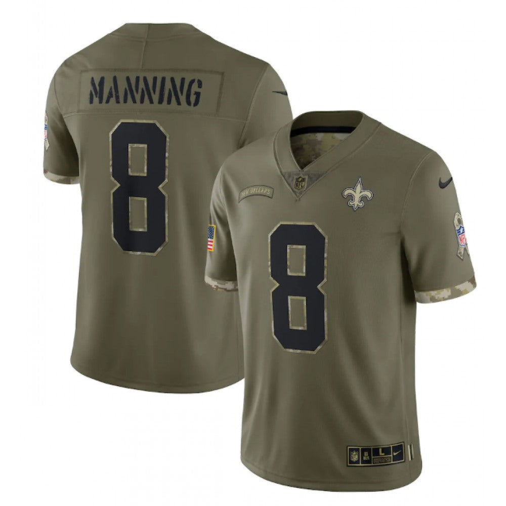 Men's New Orleans Saints #8 Archie Manning Olive 2022 Salute To Service Limited Stitched Jersey 