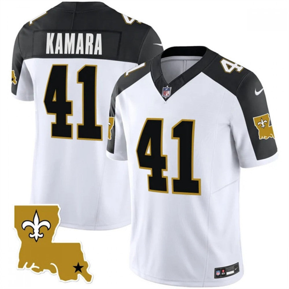 Men's New Orleans Saints #41 Alvin Kamara White Black 2023 F.U.S.E. 1987 Legacy Vapor Stitched Jersey 