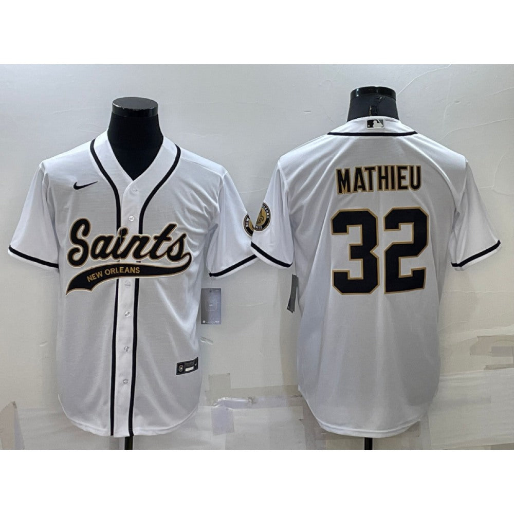 Men's New Orleans Saints #32 Tyrann Mathieu White Cool Base Stitched Baseball Jersey 