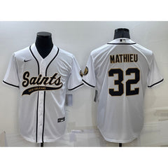Men's New Orleans Saints #32 Tyrann Mathieu White Cool Base Stitched Baseball Jersey 