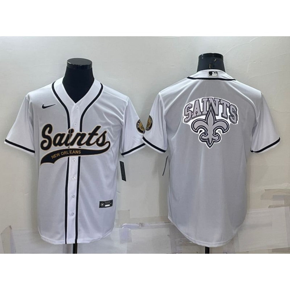Men's New Orleans Saints White Team Big Logo With Patch Cool Base Stitched Baseball Jersey 