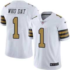 Saints #1 Who Dat White Men's Stitched NFL Limited Rush Jersey 