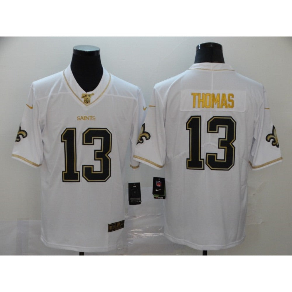 Men's New Orleans Saints #13 Michael Thomas White 2019 100th Season Golden Edition Limited Stitched NFL Jersey 