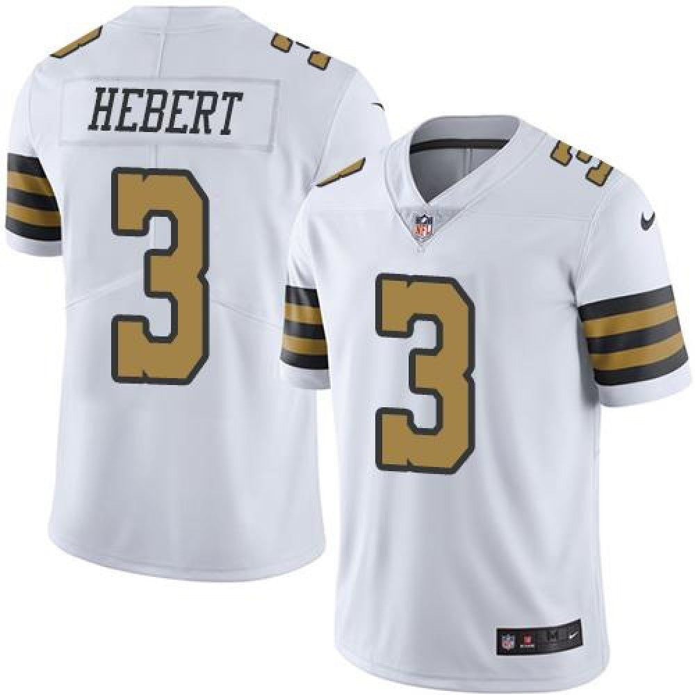 Saints #3 Bobby Hebert White Men's Stitched NFL Limited Rush Jersey 