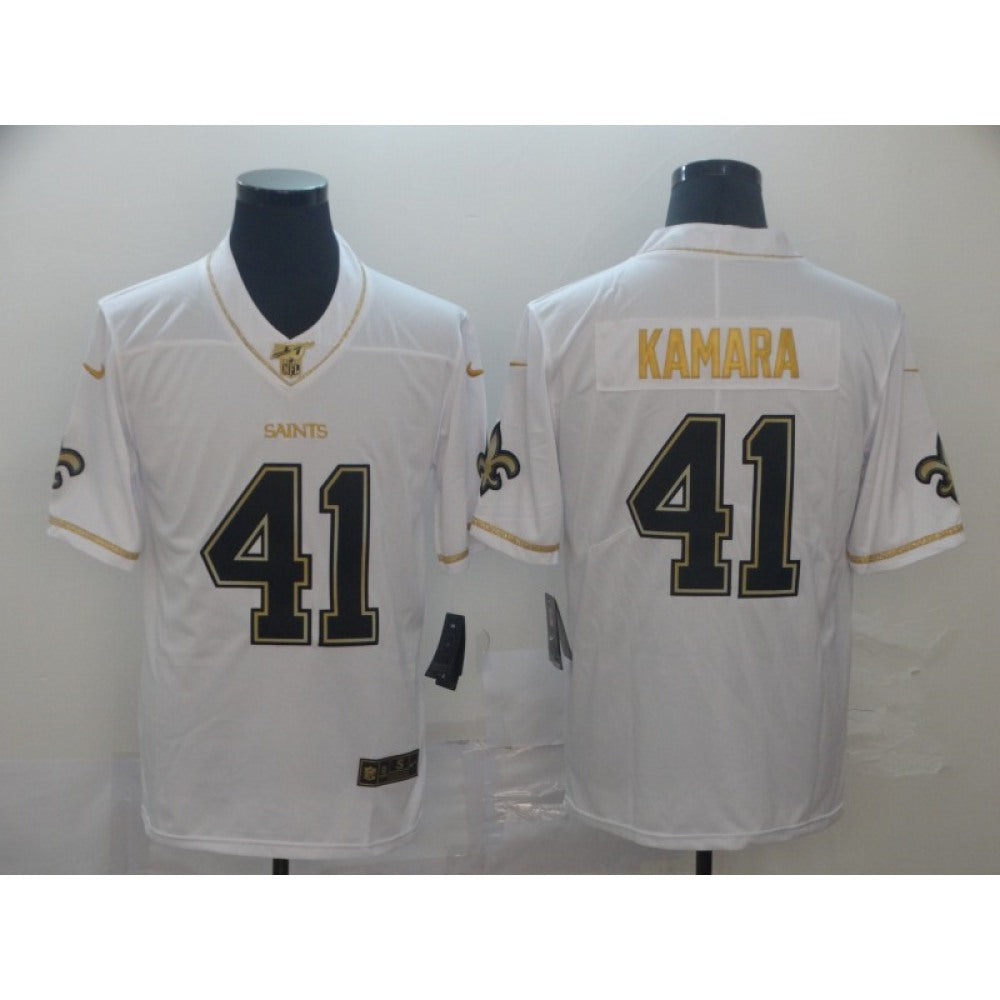 Men's New Orleans Saints #41 Alvin Kamara White 2019 100th Season Golden Edition Limited Stitched NFL Jersey 