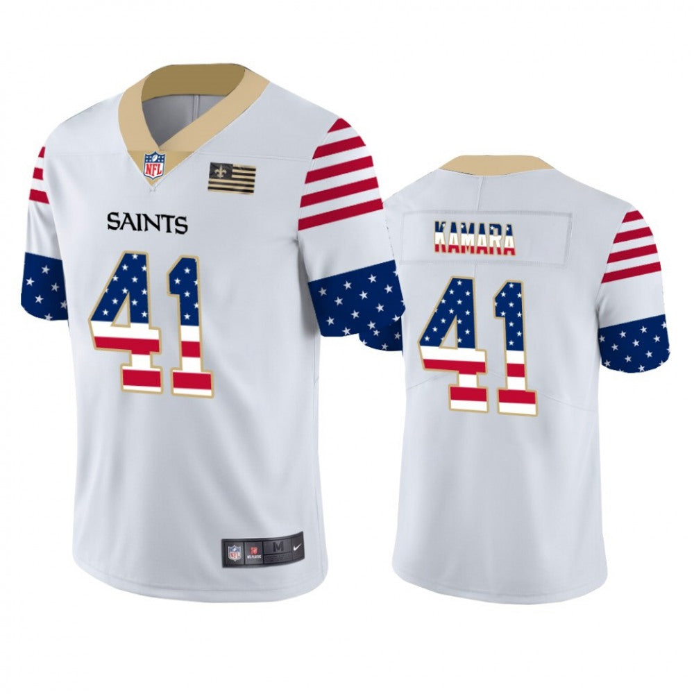 Men's New Orleans Saints #41 Alvin Kamara White 2019 USA Flag Fashion Limited Stitched NFL Jersey 