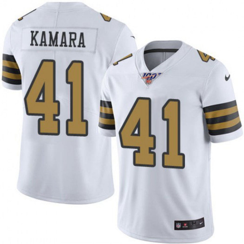 Men's New Orleans Saints #41 Alvin Kamara White 2019 100th Season Color Rush Limited Stitched NFL Jersey 