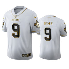 Men's New Orleans Saints #9 Drew Brees White 2019 100th Season Golden Edition Limited Stitched NFL Jersey 