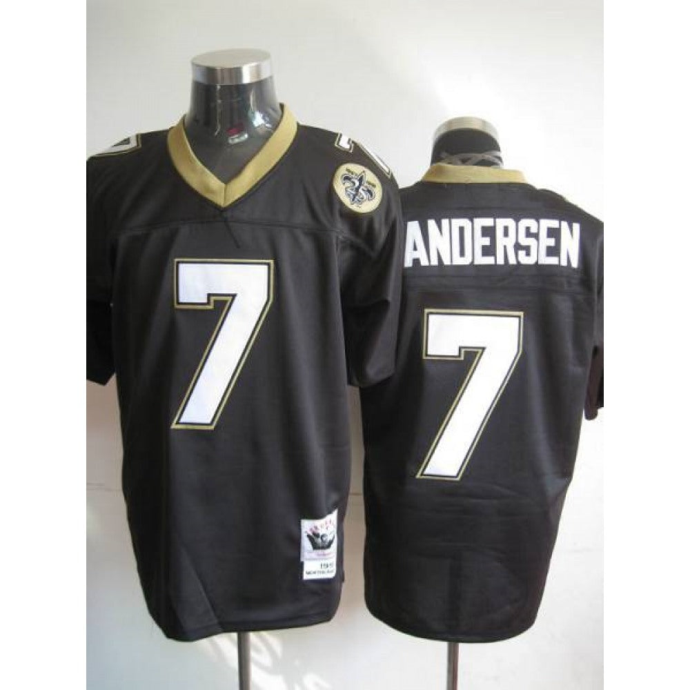 Mitchell And Ness Saints #7 Morten Andersen Black Stitched Throwback NFL Jersey 
