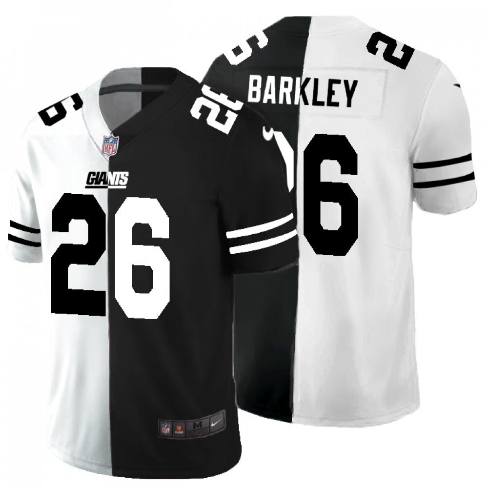 Men's New York Giants #26 Saquon Barkley Black & White Split Stitched Jersey 