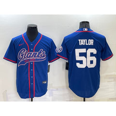 Men's New York Giants #56 Lawrence Taylor Blue Cool Base Stitched Baseball Jersey 