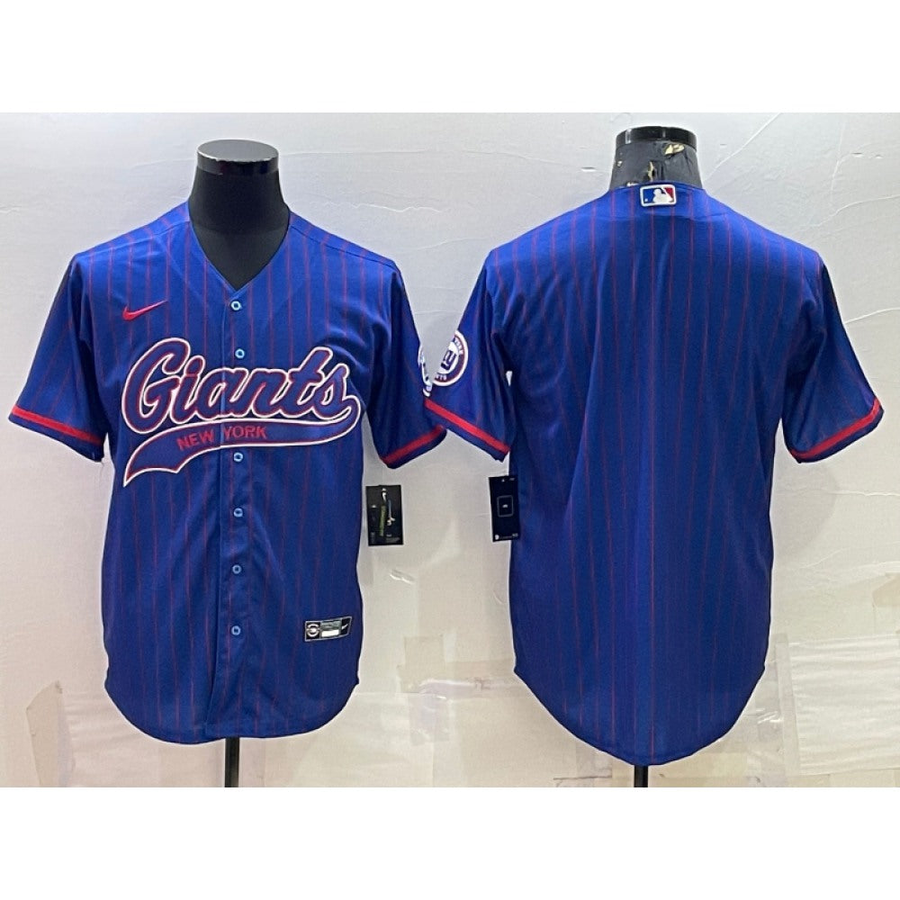 Men's New York Giants Blue With Patch Cool Base Stitched Baseball Jersey 