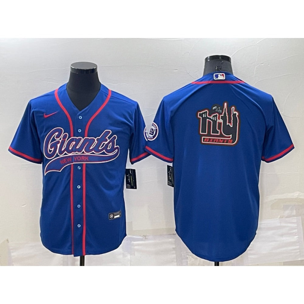 Men's New York Giants Blue Team Big Logo With Patch Cool Base Stitched Baseball Jersey 