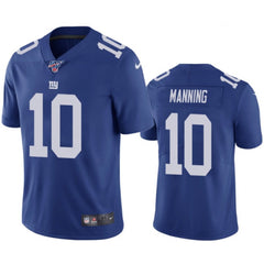 Men's New York Giants #10 Eli Manning Blue 2019 100th Season Vapor Untouchable Limited Stitched NFL Jersey 