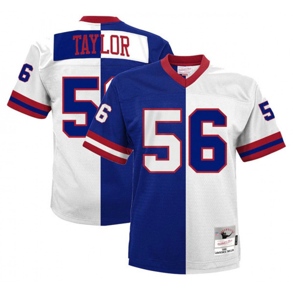 Men's New York Giants #56 Lawrence Taylor 1986 Blue/White Split Mitchell & Ness Vapor Untouchable Limited Stitched Jersey 