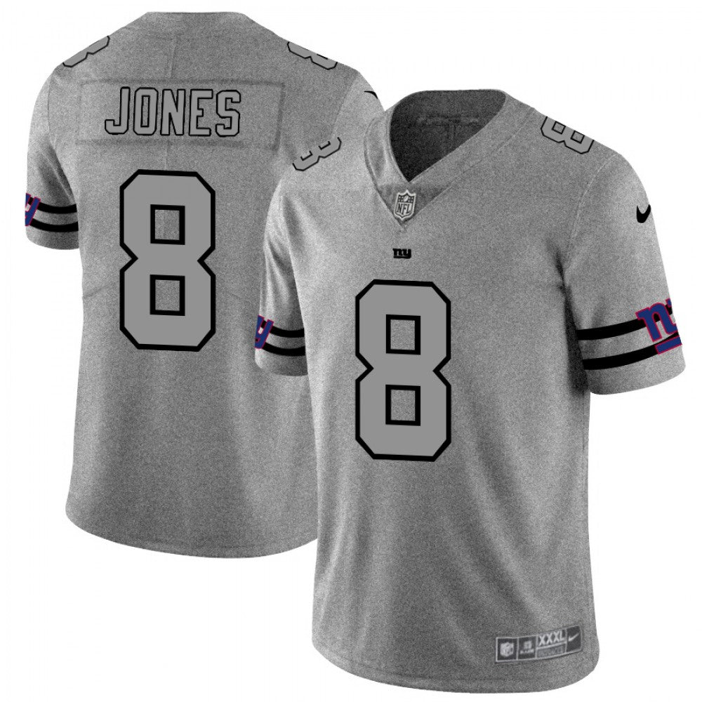 Men's New York Giants #8 Daniel Jones 2019 Gray Gridiron Team Logo Limited Stitched NFL Jersey 