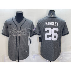 Men's New York Giants #26 Saquon Barkley Grey With Patch Cool Base Stitched Baseball Jersey 