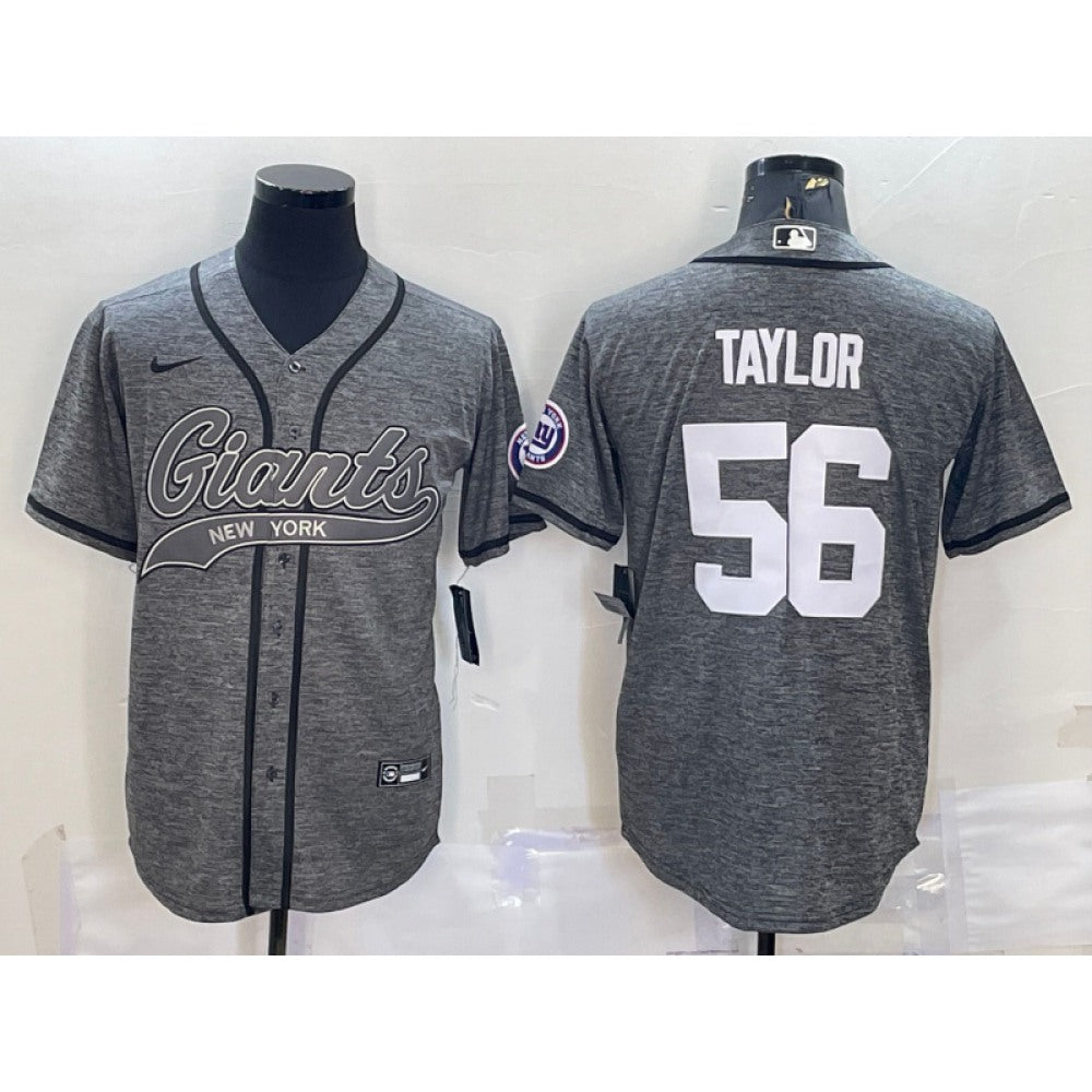 Men's New York Giants #56 Lawrence Taylor Grey With Patch Cool Base Stitched Baseball Jersey 