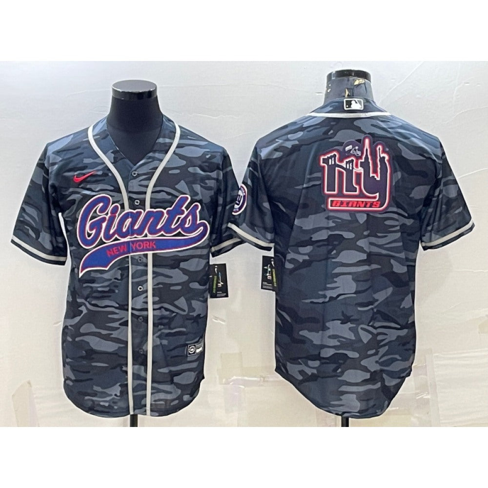 Men's New York Giants Grey Camo Team Big Logo With Patch Cool Base Stitched Baseball Jersey 