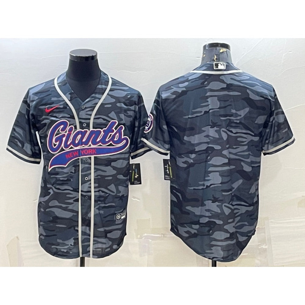 Men's New York Giants Blank Grey Camo With Patch Cool Base Stitched Baseball Jersey 