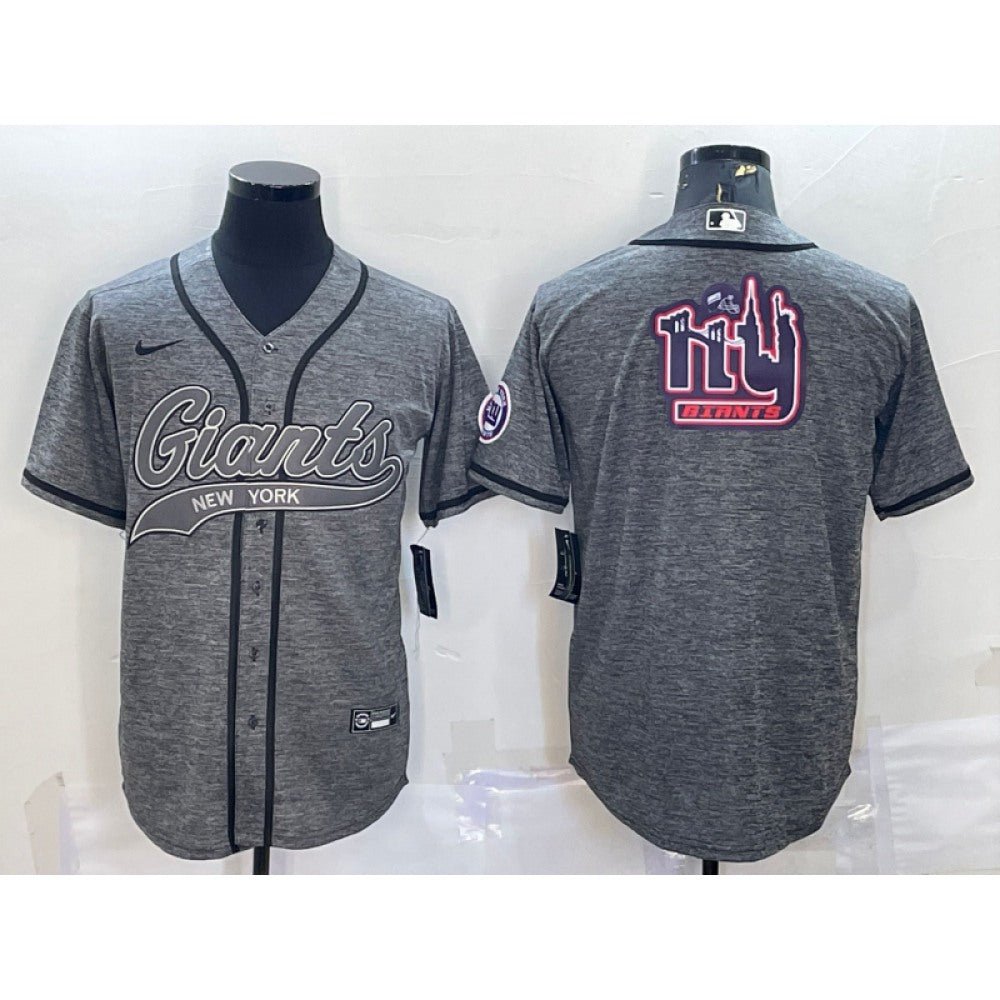 Men's New York Giants Grey Team Big Logo With Patch Cool Base Stitched Baseball Jersey 