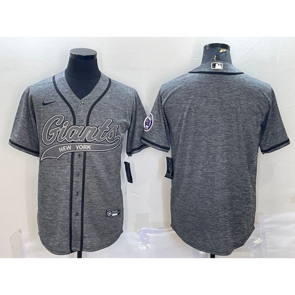 Men's New York Giants Blank Grey With Patch Cool Base Stitched Baseball Jersey 