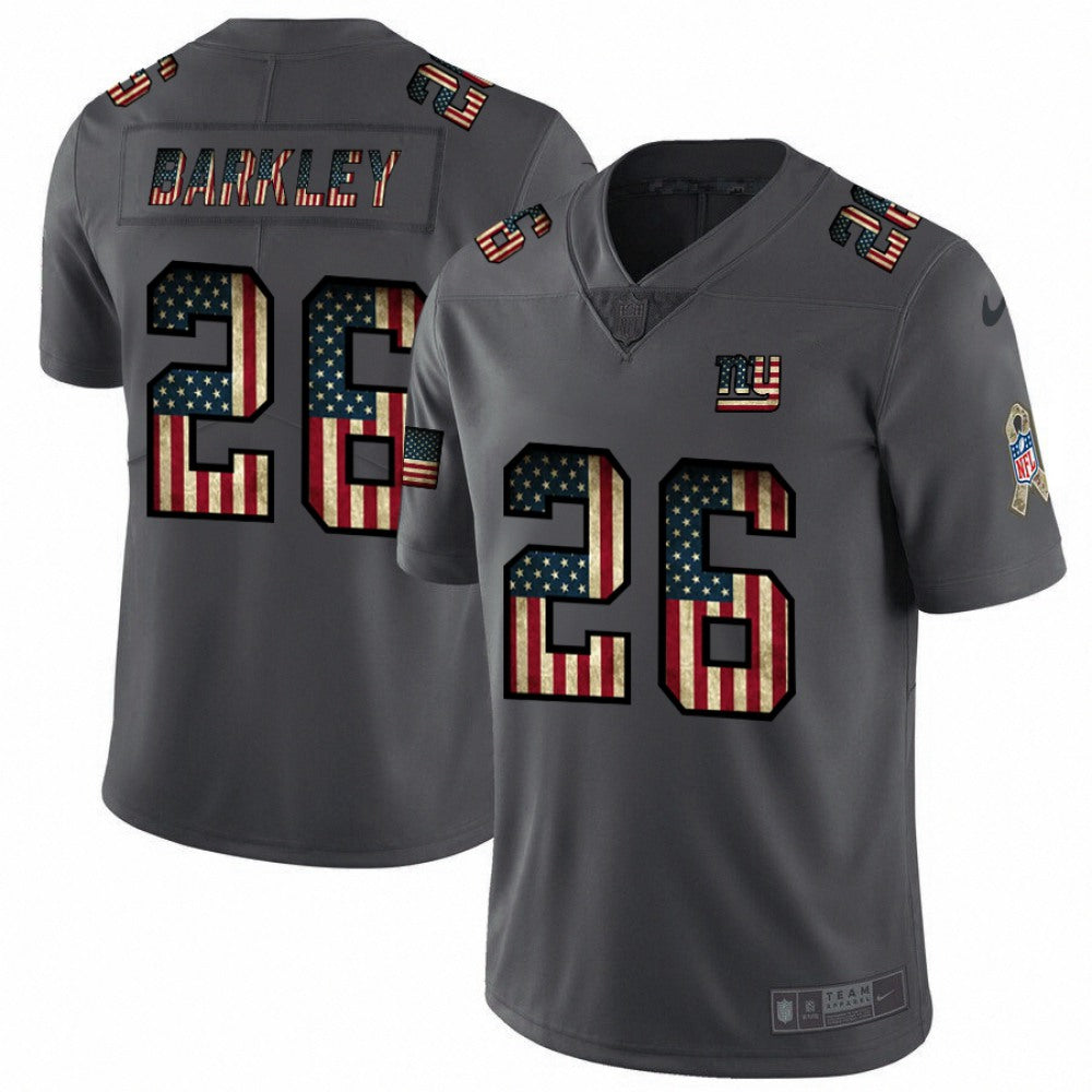 Men's New York Giants #26 Saquon Barkley Grey 2019 Salute To Service USA Flag Fashion Limited Stitched NFL Jersey 