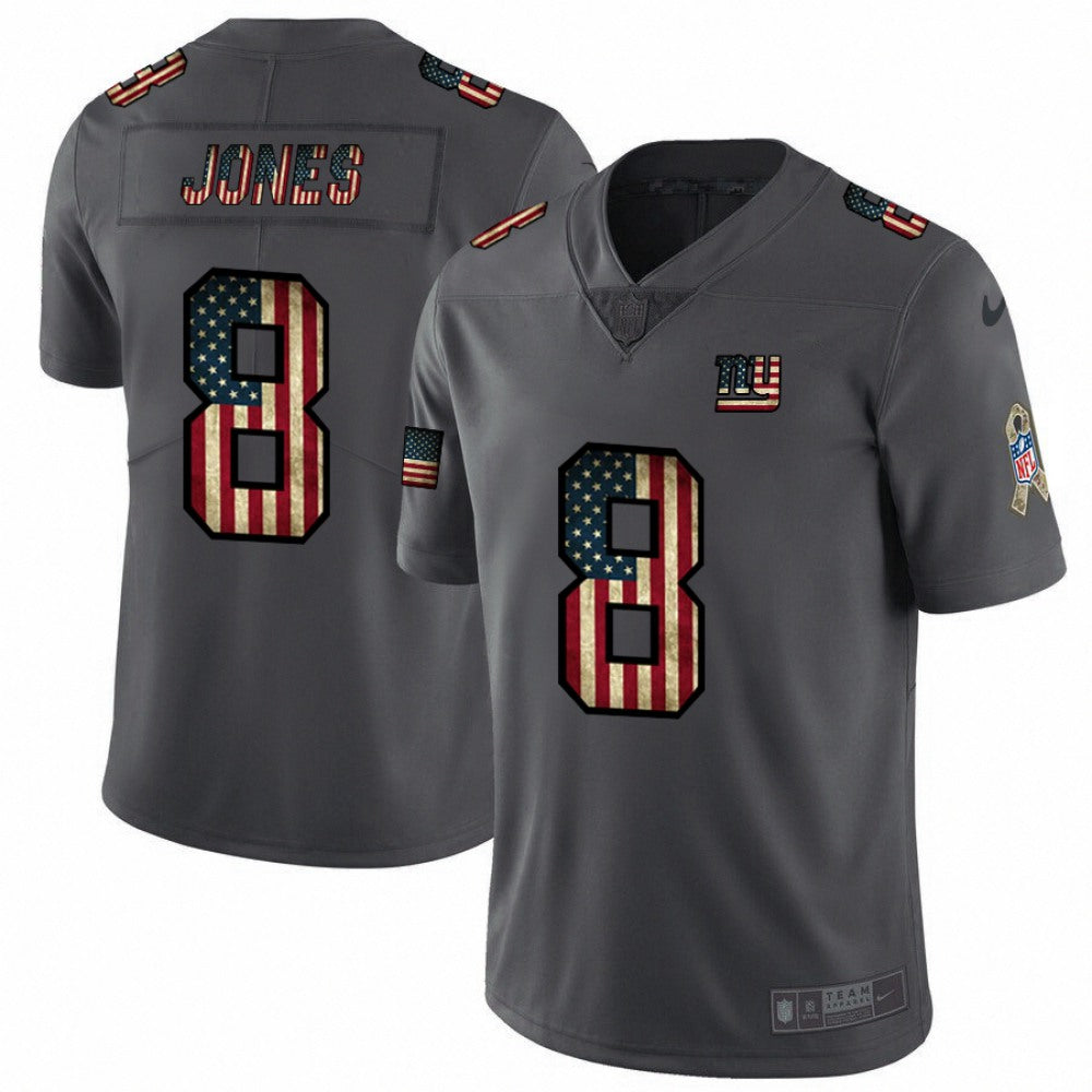 Men's New York Giants #8 Daniel Jones Grey 2019 Salute To Service USA Flag Fashion Limited Stitched NFL Jersey 