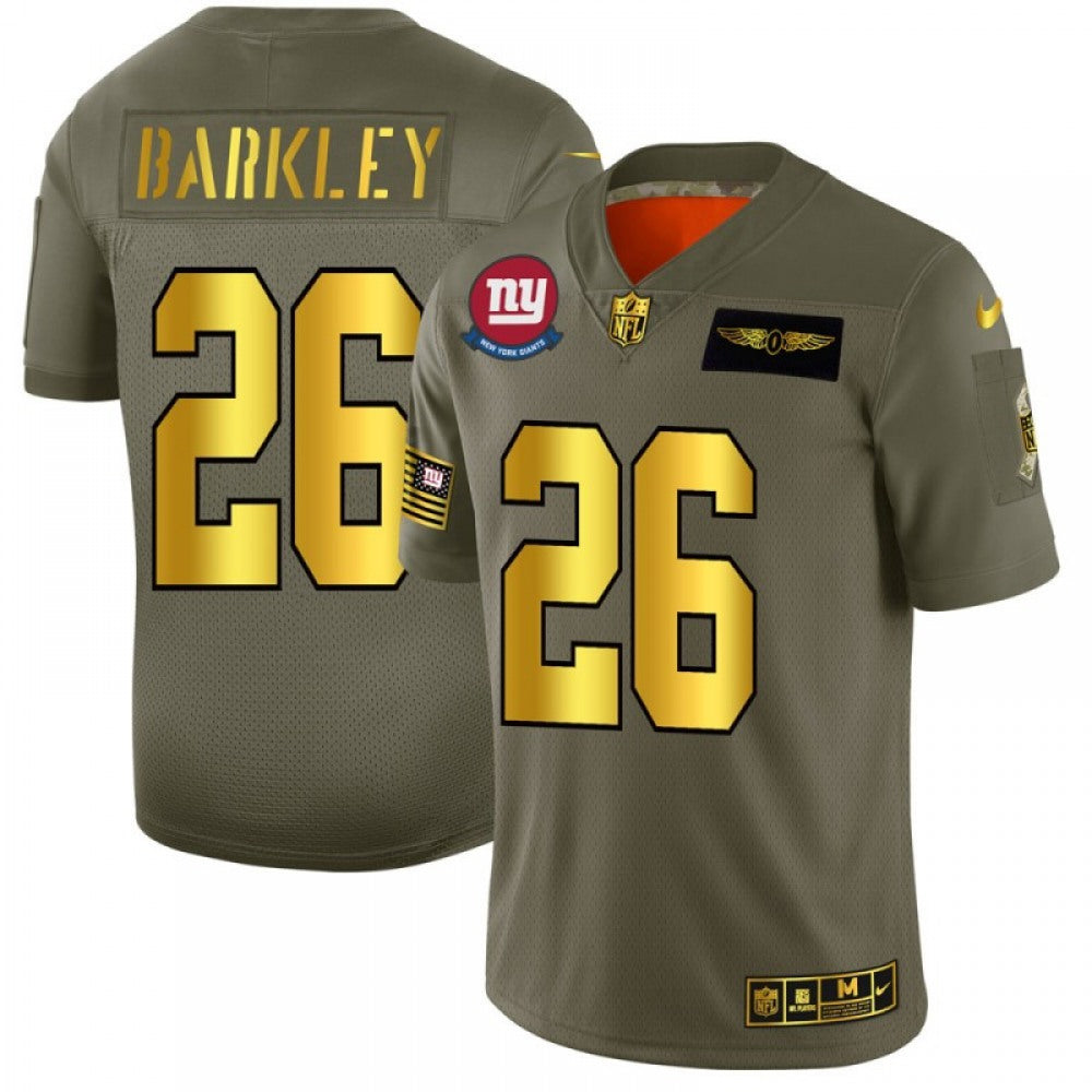 Men's New York Giants #26 Saquon Barkley 2019 Olive/Gold Salute To Service Limited Stitched NFL Jersey 