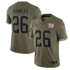 Men's New York Giants #26 Saquon Barkley Olive 2022 Salute To Service Limited Stitched Jersey 