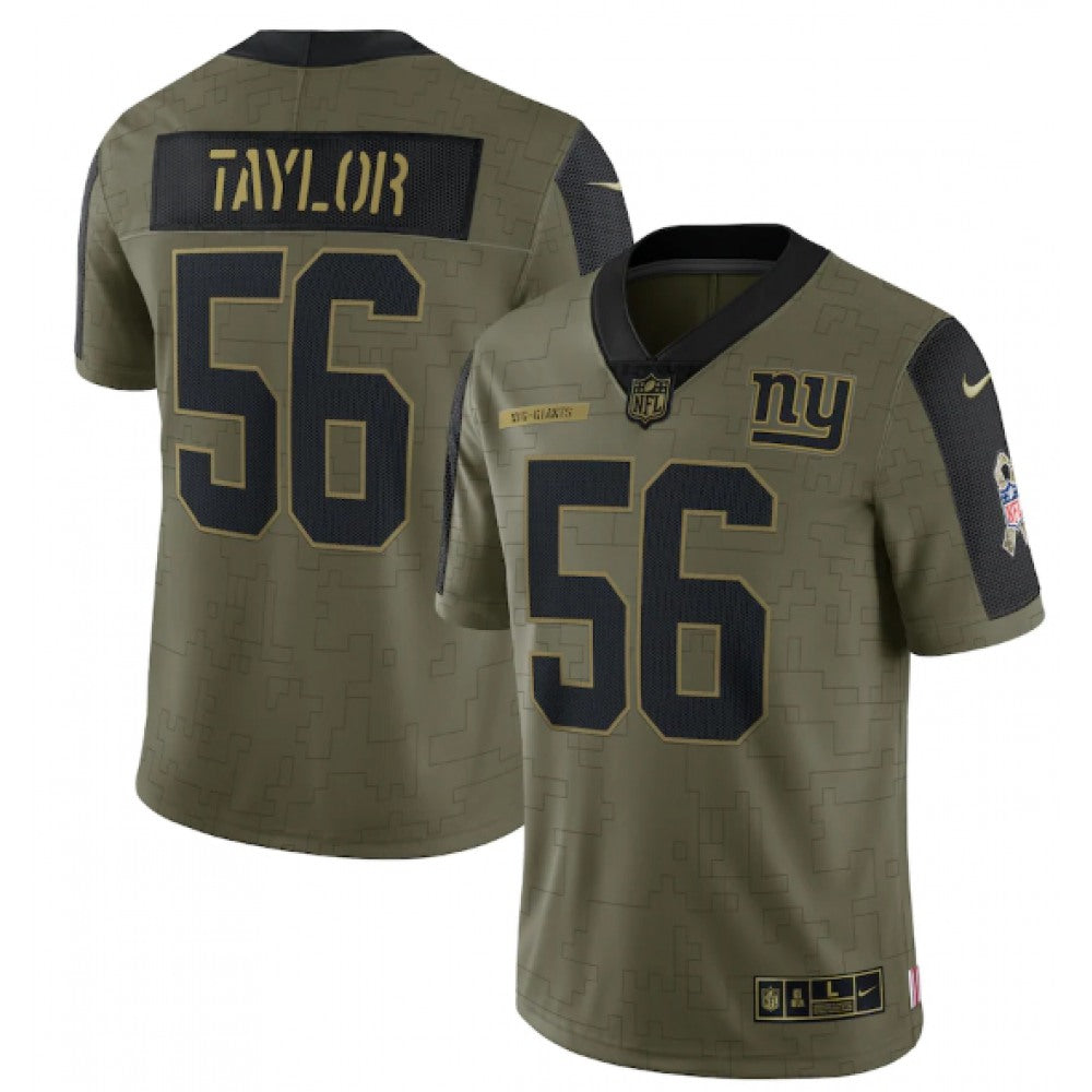 Men's New York Giants #56 Lawrence Taylor 2021 Olive Salute To Service Limited Stitched Jersey 