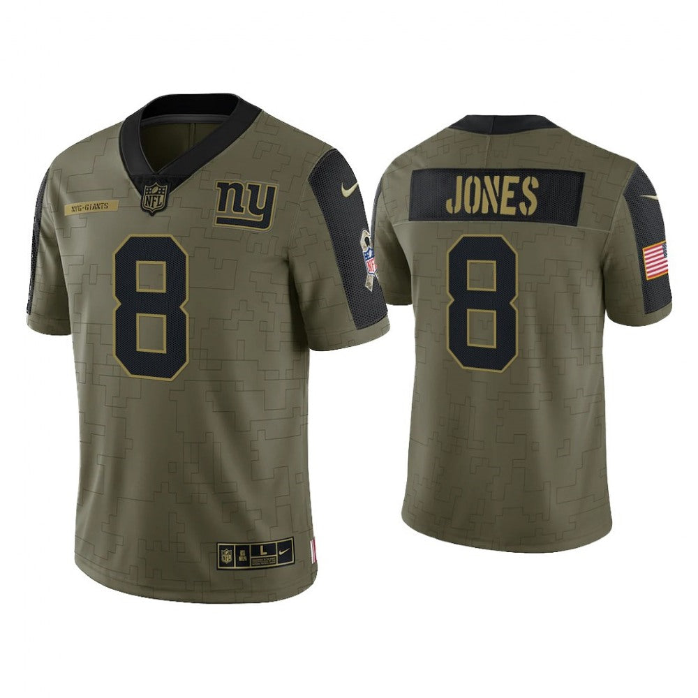Men's New York Giants #8 Daniel Jones 2021 Olive Salute To Service Limited Stitched Jersey 